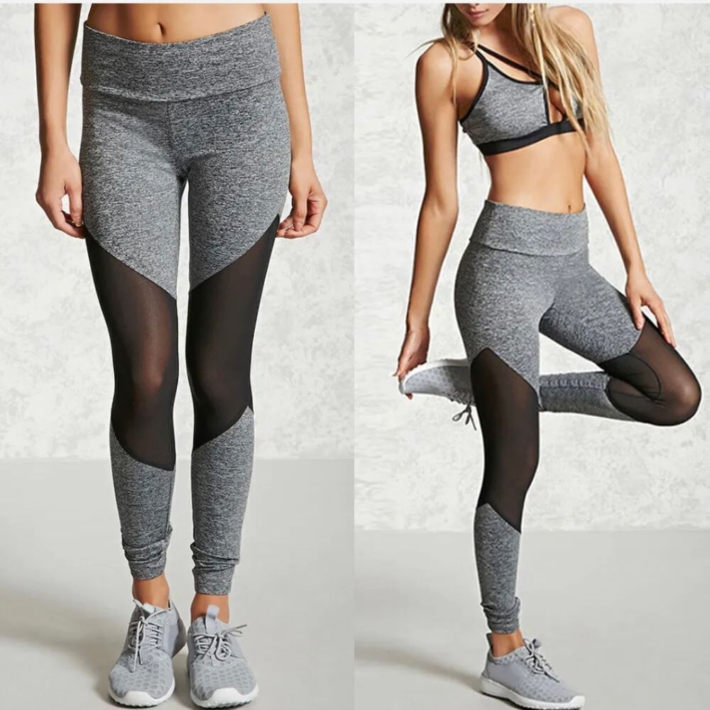 Women Sports Mesh Trouser Gym Workout Fitness Yoga Pants Legging Activewear Gray